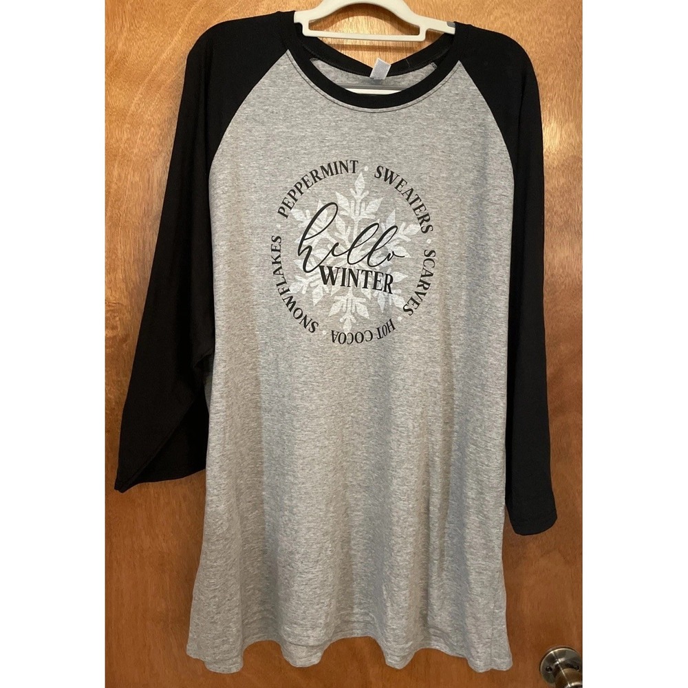 Boutique Women's 3X Baseball Shirt Welcome Winter Gray With Black Sleeves NWT
